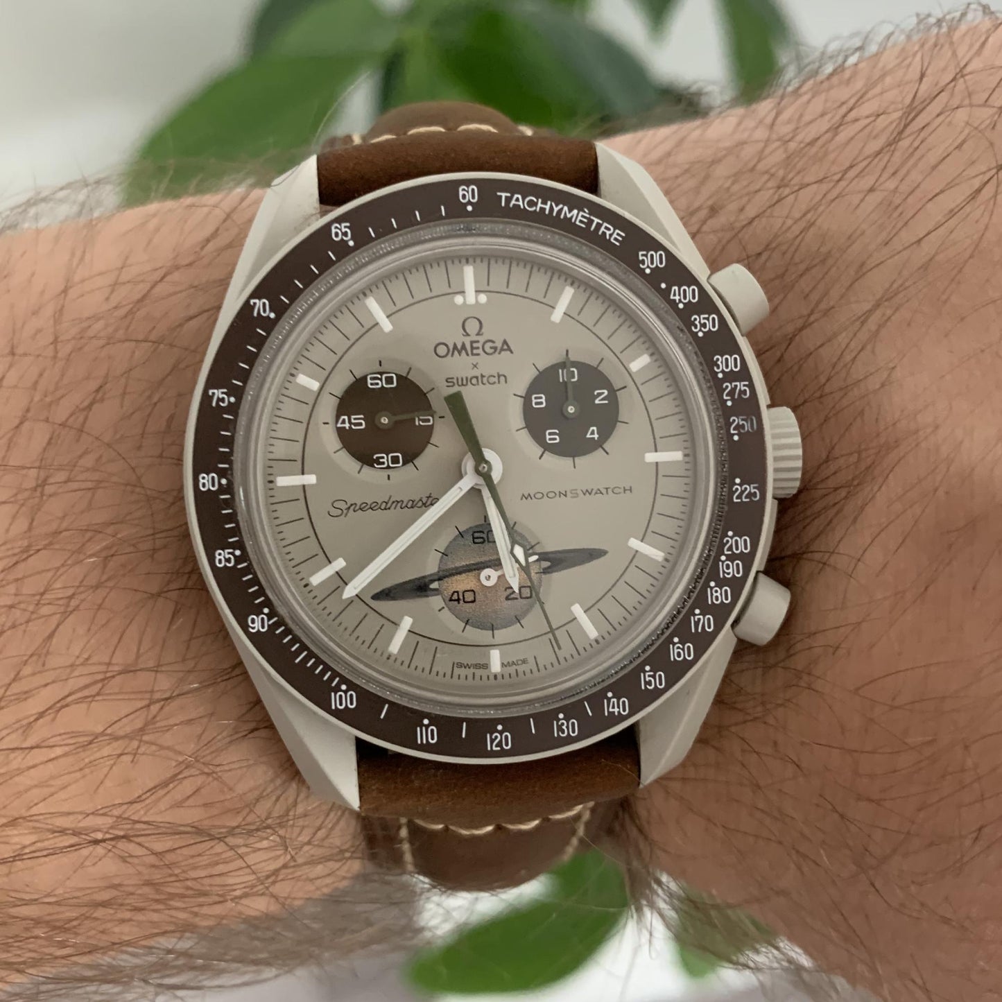 Bracelet strap en cuir Omega Swatch MoonSwatch marron