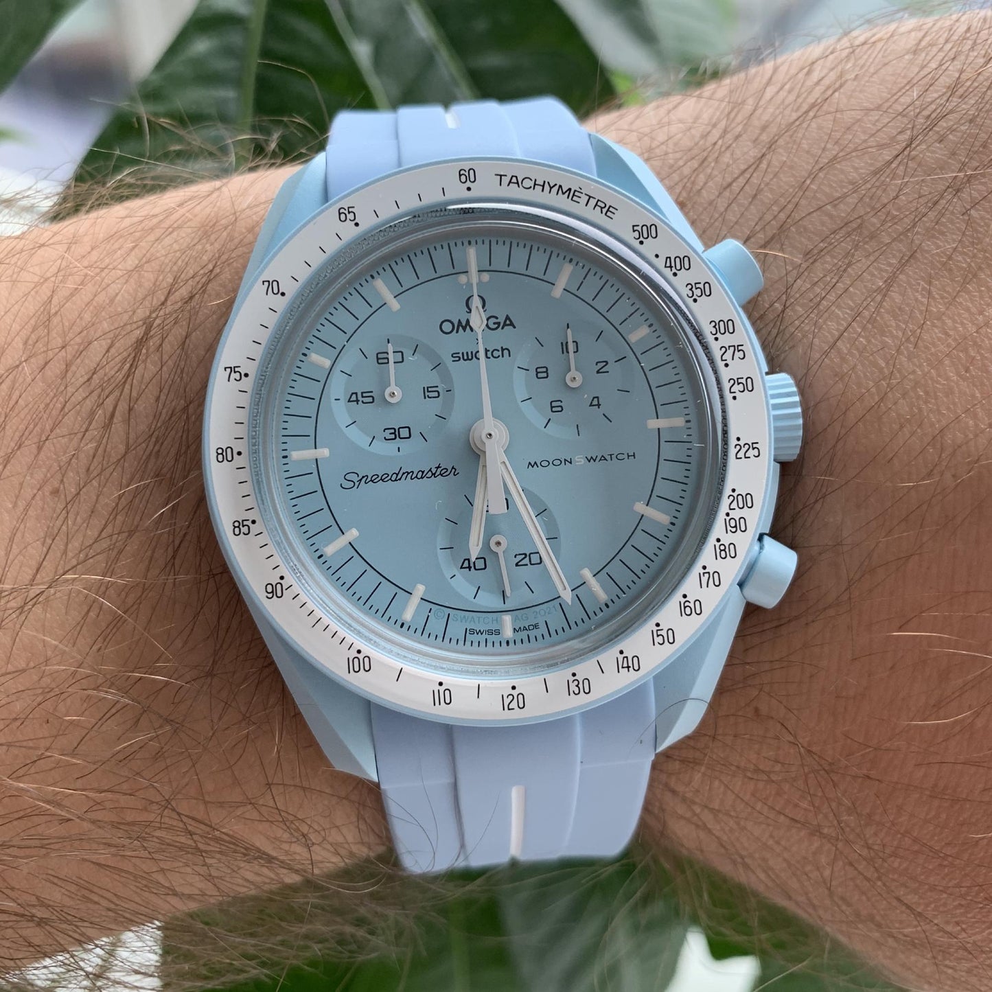 Omega Swatch MoonSwatch cinturino strap blu cielo