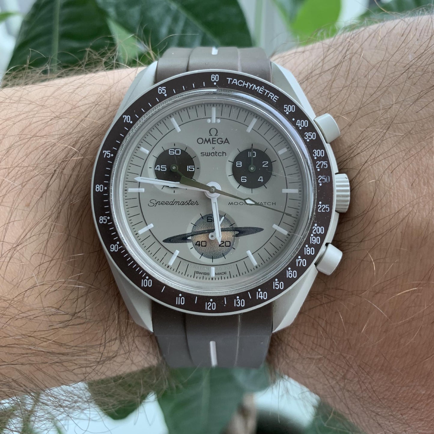Omega Swatch MoonSwatch correa strap marrón y blanco