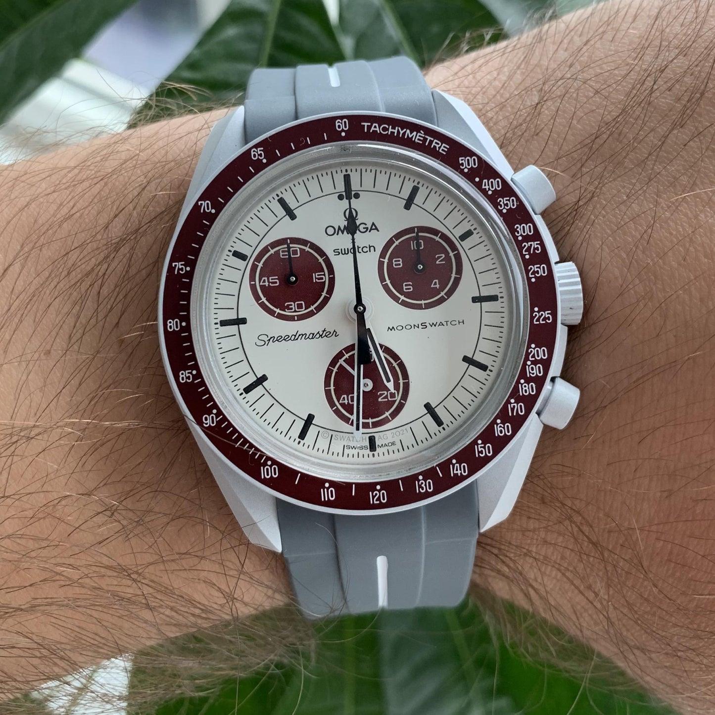 Bracelet strap Omega Swatch MoonSwatch gris et blanc