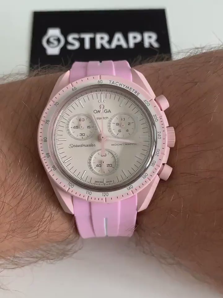 Omega Swatch MoonSwatch cinturino strap rosa e bianco