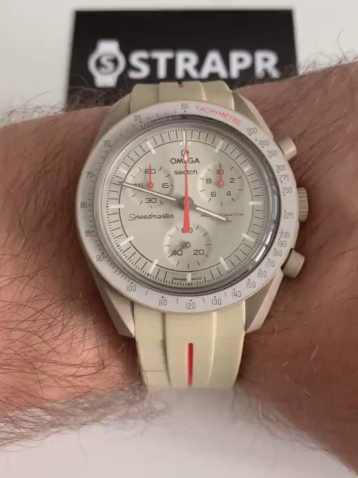 Omega Swatch MoonSwatch cinturino strap beige e arancione