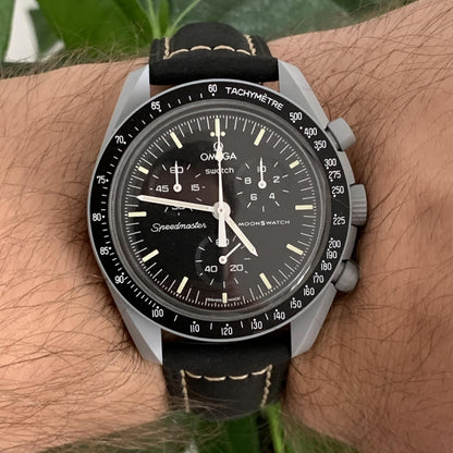 Leren Horlogebandje Omega x Swatch Moonswatch - Zwart