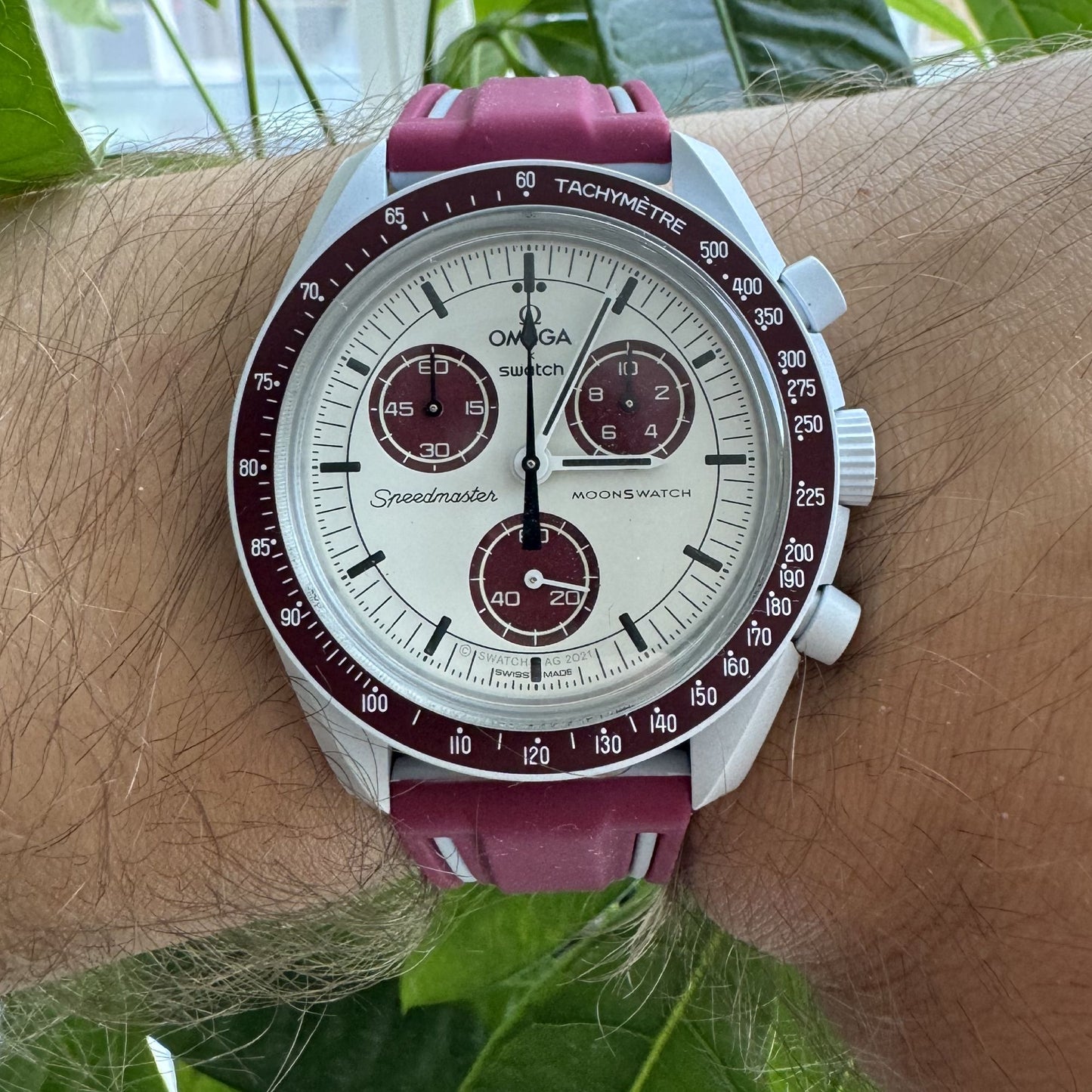 Omega Swatch MoonSwatch cinturino strap rosso vino silicone