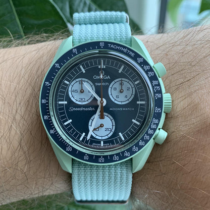 Horlogebandje Omega x Swatch Moonswatch Nylon - Turquoise blauw