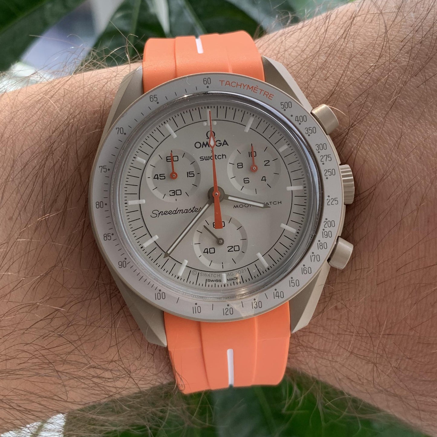 Omega Swatch MoonSwatch cinturino strap arancione e bianco
