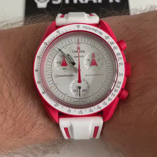 Siliconen Horlogebandje Omega x Swatch Moonswatch - Wit & Rood