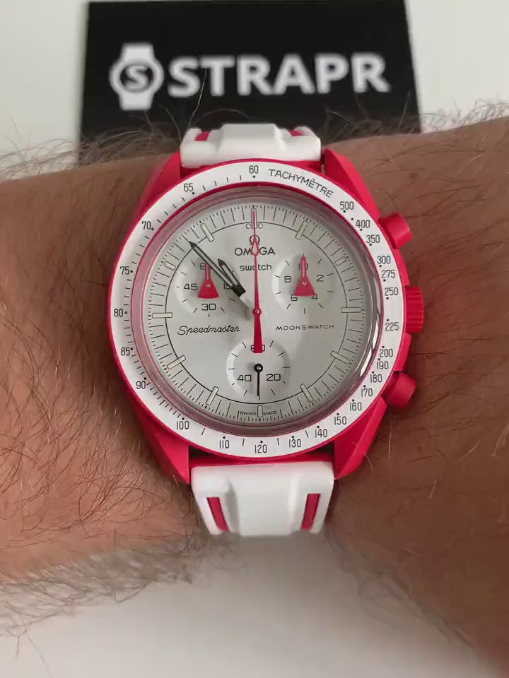 Omega Swatch MoonSwatch cinturino strap bianco rosso silicone